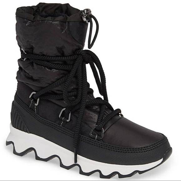Black Winter Boots with Mid-Calf Height Waterproof Material and Lace-Up - Picture 1 of 8